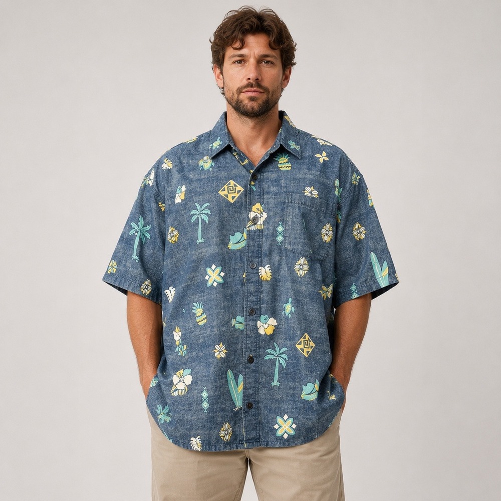 Kahala Mens XL Blue Hawaiian Shirt Surfboard Pineapple Tropical Grandpacore XL
